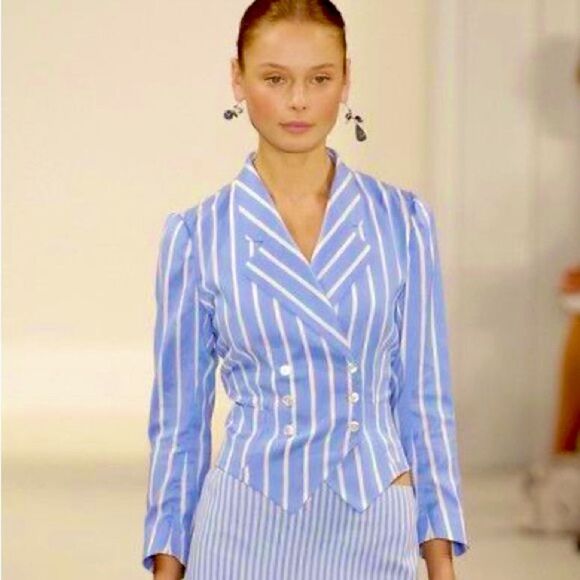 Ralph Lauren Spring 2006 Runway Collection Sky Blue Stripe Silk Cocktail Jacket - Picture 5 of 16